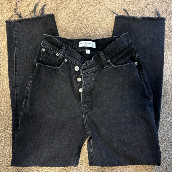 Abercrombie & Fitch Black Curve Love The Dad High Rise Crossover Button Sz24/00R - Picture 6 of 7